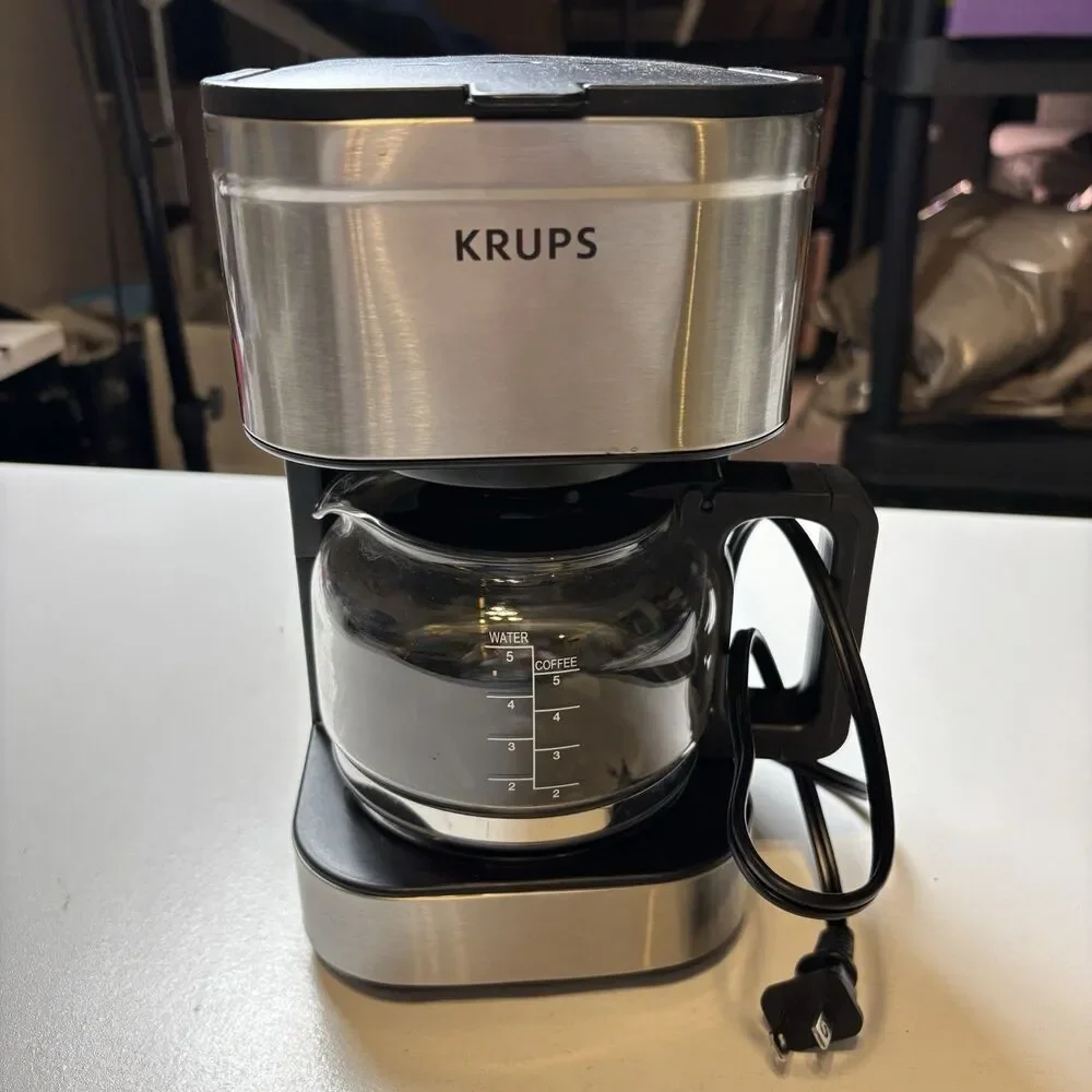 Krups Simply Brew Compact 5-Cup Coffee Maker Stainless Steel Glass Carafe KM202